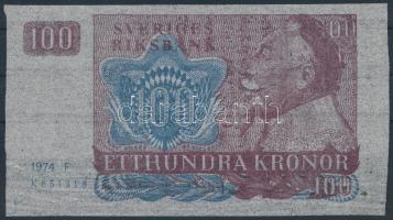Svédország 1974. 100K nagyon vékony, szalvétához hasonló papíranyagú bankjegymintájú tétel T:III gyűrődések, kisebb beszakadás
