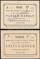 1896-97 Bp., 2 db hangversenyjegy, egyik Flesch Károly hangversenyére tiszteletjegy felülbélyegzéssel, másik Salvi-Esinger hangversenyre, mindkettő a főv. vigadó kistermébe