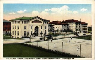 Pittsburgh (Pennsylvania), Central and Science Buildings and Tennis Court, tennis players, automobiles (EK)