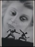 Aszmann Ferenc (1907-1988) debreceni fotóművész emlékére, 2022-ben fotórealisztikus stílusban, vászonra készült fekete-fehér olajfestmény fotómásolata, a ,,Párbaj (1936) című alkotása nyomán, mai nagyítás, 24x17,7 cm