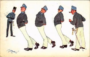 1913 Austro-Hungarian K.u.K. military art postcard, Infantry officers, humour. B. K. W. I. 968-4. s: Schönpflug (EK)