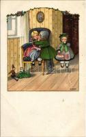 1920 Children art postcard, dolls. M. M. Nr. 1202. s: Pauli Ebner