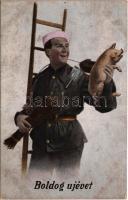 1922 Boldog Újévet! / New Year greeting art postcard, chimney sweeper with pig. L&P 6222/III. (EK)