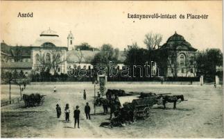 1922 Aszód, Leánynevelő intézet és Piac tér. Huszerl Sándor és fia kiadása (EK)
