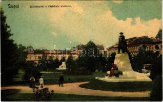 1908 Szeged, Széchenyi tér a Vásárhelyi szoborral (fl)