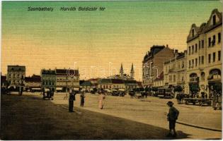 Szombathely, Horváth Boldizsár tér, villamos, piac, üzletek. L&P 2863. (EB)