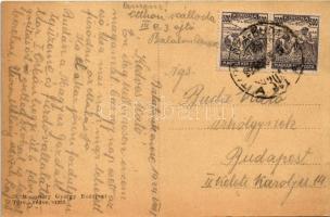 1924 Balatonkenese, Otthon szálloda parkja + "TAPOLCZA - BUDAPEST 394 A" vasúti mozgóposta...