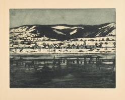 Novák Lajos (1927-1989): Téli táj. Rézkarc, papír, jelzett, kartonra kasírozva, 29×39 cm