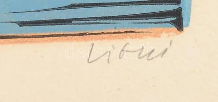 Litkei József (1922-1988): Tiberis. Színes linómetszet, papír, jelzett, kartonra kasírozva, 28×38,5 ...
