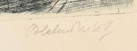 Blahos Rudolf (1917-1986): Halászbástya, rézkarc, papír, jelzett, lap széle kissé foltos, kartonra k...