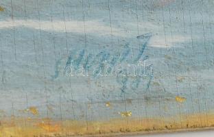 Siklódi Hegyi István (1917-): Balaton vitorlással, 1989. Olaj, falemez. Jelezve jobbra lent, hátolda...