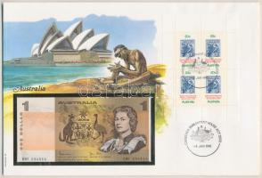Ausztrália 1982-1983. 1D borítékban, alkalmi bélyeggel és bélyegzéssel T:I Australia 1982-1983. 1 Dollar in envelope with stamps and cancellations C:UNC