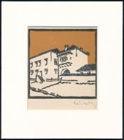 Kós Károly (1883-1977): Emeletes ház. Linómetszet, papír, utólagos jelzéssel, paszpartuban, 11x11 cm