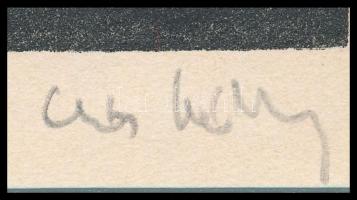 Kós Károly (1883-1977): Kúria. Linómetszet, papír, jelzett a dúcon, kartonra kasírozva, körbevágott,...