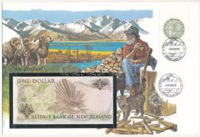 Új-Zéland 1985-1989. 1D borítékban, alkalmi bélyeggel és bélyegzéssel T:I New Zealand 1985-1989. 1 Dollar in envelope with stamps and cancellations C:UNC
