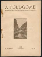 1930-36 A Földgömb c. folyóirat 8 db száma, részben sérült gerinccel, elváló kötéssel és tűzés menté...