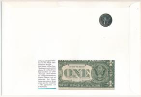 Amerikai Egyesült Államok érmés és bankjegyes, pecsételt boríték benne 1976. 25c Cu-Ni érmével és 19...