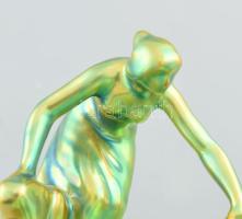 Zsolnay eozin mázas merítő lány, névjegytartó. Jelzett, hibátlan d: 16 cm