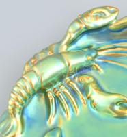 Zsolnay eozin mázas rákos tál, jelzett, erős kopásnyomokkal, d: 15 cm