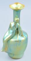 Zsolnay eozin mázas női alakos váza, jelzett, hibátlan, m: 24 cm