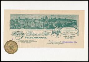 1930 Budafok, Törley József és Társa pezsgőgyár fejléces számlájának fejléces + levélzáró kartonra ragasztva