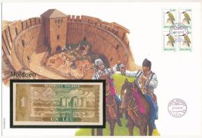Moldova 1992. 1L felbélyegzett borítékban, bélyegzéssel T:I Moldova 1992. 1 Leu in envelope with stamp and cancellation C:UNC