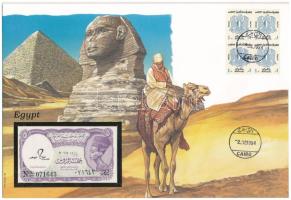 Egyiptom DN (1982-1986) 5P felbélyegzett borítékban, bélyegzéssel T:1  Egypt ND (1982-1986) 5 Piastres in envelope with stamp and cancellation C:UNC