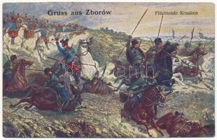 1916 Gruss aus Zborów, Flüchtende Kosaken. 3. Ferd. v. Kleinmayr. 1916. No. 820/1. / WWI K.u.k. military art postcard (Rb)