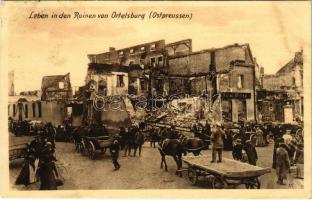 1915 Szczytno, Ortelsburg; Leben in den Ruinen von Ostpreussen, Hotel Wittek. Ostpreußenhilfe Verband Deutscher Kriegshilfsvereine / WWI military ruins