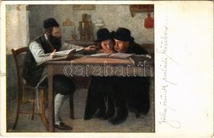 1915 Judaica art postcard, Jewish men studying. B.K.W.I. 875-2. s: Lazar Krestin (EK)