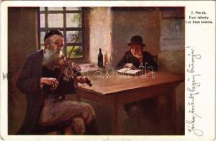 1915 Dwa talenty / Les deux talents / Judaica art postcard, Jewish man with violin s: J. Pstrak (EK)