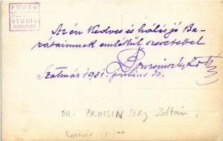 1931 Szatmárnémeti, Satu Mare; Dr. Pruzsinszky Zoltán költő saját kezű írásával / Hungarian pot with...