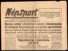 1952 Népsport aug 3. száma Helsinki olimpia eredményei és az Aranycsapat győzelme