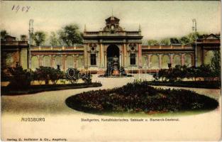 1907 Augsburg, Stadtgarten, Kunsthistorisches Gebäude u. Bismarck-Denkmal / park, monument. Verlag C. Holfelder & Co. (EK)