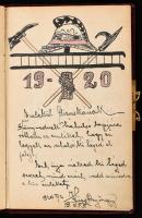 cca 1920 Emlékkönyv rajzokkal plüss borítóval