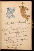 cca 1920 Emlékkönyv rajzokkal plüss borítóval