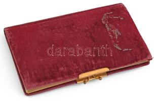 cca 1920 Emlékkönyv rajzokkal plüss borítóval