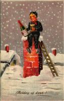 1941 Boldog új évet! Kéményseprő pezsgővel / New Year greeting, chimney sweeper with champagne (EK)
