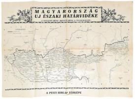 1938 Magyarország új északi határvidéke, kétoldalas Pesti Hírlap térkép, hajtva, jó állapotban 41x57 cm