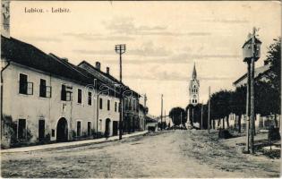 Leibic, Leibicz, Leibitz, Lubica; Fő utca, Evangélikus templom / main street, Lutheran church (EK)