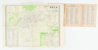 1960 Pécs térképe utcajegyzékkel 36x36 cm szakadt borítóval