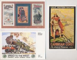 3 db MODERN 6 részes (összesen 18 db) reprint képeslap: vasúti utazások plakátok eredeti borítékokba...