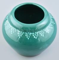 Széles zöld kerámia váza. Jelzés nélkül, hibátlan. d: 17 cm