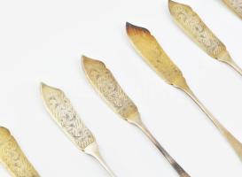 Szandrik halas készlet, 6 személyes, jelzett, ezüstözött alpakka, szép állapotban