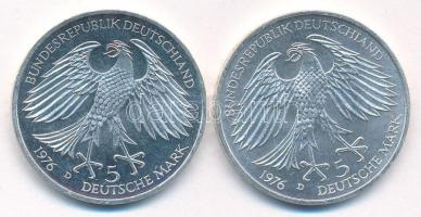 NSZK 1976D 5M (2x) Ag "Grimmelhausen halálának 300. évfordulója" T:1-,2
FRG 1976D 5 Mark ...
