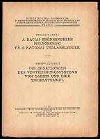 Szilágyi János: A dáciai erődrendszer helyőrségei és katonai téglabélyegei. Dissertationes Pannonicae Ser. II. No. 21. Bp., 1946, Pázmány Péter Tudományegyetem Érem- és Régiségtani Intézete, 91 p.+XX t. Kiadói papírkötés, javított elülső borítóval. Felvágatlan példány!