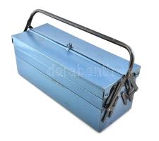 Harmonikás fém szerszámos láda, szép állapotban, lelakatolható, lakat nélkül. 20x20x53cm