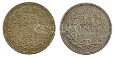 Hollandia 1928-1941. 25c Ag Vilma (2xklf) T:2-3 patina Netherlands 1928-1941. 25 Cents Ag Wilhelmina (2xdiff) C:XF-F patina Krause KM#164