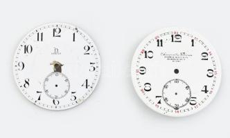 2 db zománcozott óra számlap, minimális sérüléssel, d: 42-43 mm (Omega és Chronométre Thénix Phenix Watch & Co Porrentruy)