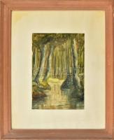 Lavotha Géza (1926-1999): Erdő, 1959. Akvarell, papír. Jelzett. 31x21,5 cm. Üvegezett fakeretben.